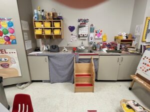 old classroom, worn-out cabinets